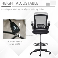 Vinsetto Tall Drafting Desk Chair Computer Desk Home Office Mesh Standing Chair with Mid Back, Foot Ring, Flip-up Arm, 360° Swivel Wheels, Black(m-4)