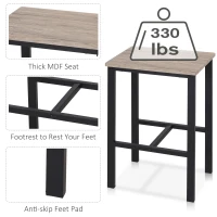 HOMCOM 5 Piece Modern Dining Table and 4 Stools Industrial Dining Set with Footrest & Metal Legs, For Kitchen, Natural(m-5)