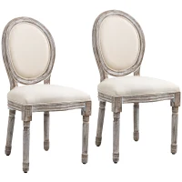 HOMCOM Vintage Armless Dining Chairs Set of 2, French Chic Side Chairs with Curved Backrest and Linen Upholstery for Kitchen, or Living Room, Cream White(m-1)