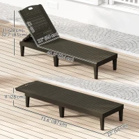 Outsunny Outdoor Lounge Chair Set of 2, Waterproof Resin Lounge Chairs with 4-Position Adjustable Backrest for Backyard, Black(m-3)