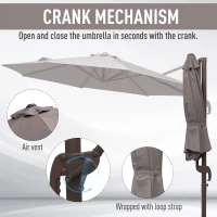 Outsunny 10ft Cantilever Patio Umbrella with 360° Rotation, Crank & Cross Base for Garden Deck Pool Backyard, Grey(m-7)
