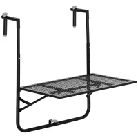 Outsunny Balcony Hanging Table, Metal Wall Mount Desk, Adjustable Folding Balcony Deck Table for Patio and Garden, Black(m-9)
