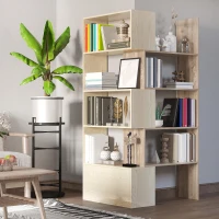HOMCOM 4-Tier Corner Bookcase, Rotating Storage Display Shelf, Multifunction Tall Bookshelf, Space Saving Room Divider for Home Office, White Oak(m-5)