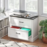 HOMCOM Lateral Filing Cabinet, Farmhouse File Cabinet with 2 Silent Drawers for Letter/A4/Legal Size Files, White(m-1)