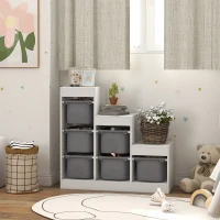 Qaba 3 Layers Kids Toy Storage Organizer with 6 Storage Bins, Kids Bookshelf for Ages 3-8 Years, Play Room, Bedroom, Gray(m-10)