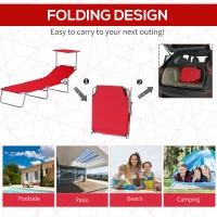 Outsunny Outdoor Lounge Chair, Adjustable Folding Chaise Lounge, Tanning Chair with Sun Shade for Beach, Camping, Hiking, Backyard, Red(m-5)