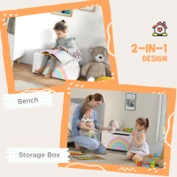 Qaba Toy Chest, Kids Toy Bench Box, Lightweight Storage Bench with Lid and Side Handles, for Nursery Room Playroom Bedroom, Gift for 3-8 Years Old, White(m-4)