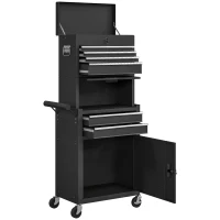 HOMCOM Large Tool Cabinet, 3-in-1 Rolling Tool Chest, Detachable Tool Storage Organizer with 6 Drawers and Pegboard, Black(m-2)