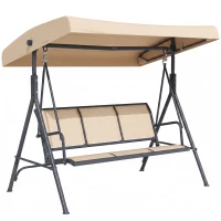 Outsunny 3-Seater Swing Chair Covered Garden Hammock A-Frame Outdoor Porch Glider Sling Seat with Adjustable Canopy Cover, Beige(m-13)