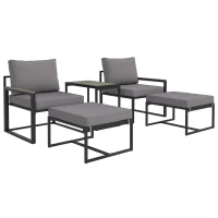Outsunny 5 Pieces Outdoor Patio Furniture Set with Ottomans, Cushions, Small Patio Sofa Set for Garden, Backyard, Poolside, Grey(m-9)