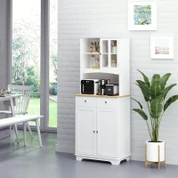 HOMCOM Freestanding 67" Kitchen Buffet with Hutch, Pantry Cabinet with Microwave Stand, Adjustable Shelf, 2 Drawers, Cupboard, White(m-2)