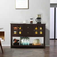 HOMCOM Coffee Bar Cabinet, Kitchen Cabinet with Adjustable Shelves, Glass Doors and 2 Drawers, Sideboard Buffet Cabinet for Living Room, Espresso(m-10)