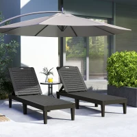 Outsunny Outdoor Lounge Chair Set of 2, Waterproof Resin Lounge Chairs with 4-Position Adjustable Backrest for Backyard, Black(m-1)
