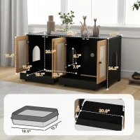 PawHut Cat Litter Box Enclosure w/ 2 Cabinets, Scratching Mats & Trays for 2 Cats or Kittens, Black(m-3)