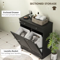 HOMCOM Laundry Cabinet, Tilt Out Laundry Hamper Cabinet with 2 Baskets, Bathroom Hamper Cabinet with 2 Drawers, Black(m-4)
