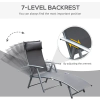 Outsunny Chaise Lounge Foldable Outdoor Chair, Portable, 7-Position Adjustable Reclining Tri-fold Chair for Camping, Sunbathing & Tanning at the Beach, Swimming Pool with Pillow, Grey(m-4)