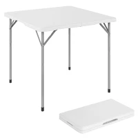 Outsunny Folding Picnic Table Heavy Duty Camping Table 34" x 34", Indoor Outdoor Use for Picnic, Beach, BBQ, White(m-9)