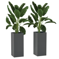 Outsunny 2 Pack Planter Box, 26 Inch Plastic Flower Pots with Water Level Indicator, Drainage Hole and Drain Plug, Dark Grey(m-9)
