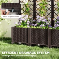 Outsunny Raised Garden Bed with Trellis, Plastic Raised Flower Bed with Drainage Holes and Drain Plugs(m-6)