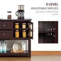 HOMCOM Coffee Bar Cabinet, Kitchen Cabinet with Adjustable Shelves, Glass Doors and 2 Drawers, Sideboard Buffet Cabinet for Living Room, Espresso(m-6)