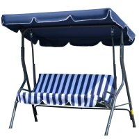Outsunny 3-Person Porch Swing with Canopy, Patio Swing Chair, Outdoor Canopy Swing Bench with Adjustable Shade, Cushion and Steel Frame, Dark Blue(m-14)