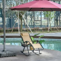 Outsunny Outdoor Rocking Chairs, Foldable Reclining Zero Gravity Lounge Rocker with Pillow, Phone & Cup Holder, Combo Design with Folding Legs, Beige(m-10)