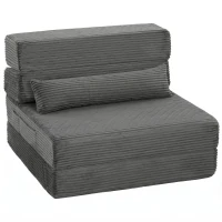 HOMCOM Floor Chair with Back Support Four-Fold Floor Gaming Chair Side Pockets Pillow Floor Seat Sofa Bed, Dark Grey(m-13)