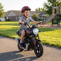 Qaba 24V Kids Electric Motorcycle with 180W Motor, 12" Rubber Tires, Up to 11MPH, Twist Throttle for Ages 6-12, Black(m-8)