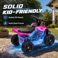 Qaba 6V Kids ATV, 4 Wheels Kids Quad with Button Control, 45Mins Runtime, Max 1.2MPH, Max 55lbs Load for 18-48 M, Rose Red(m-6)