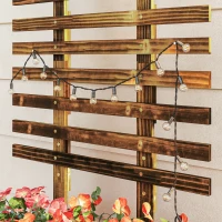 Outsunny Wooden Raised Garden Bed, Planter Box w/ Trellis and Metal Corners, Portable on Wheels for Patio, Backyard, Deck, Brown(m-9)