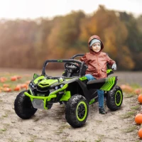 Qaba 24V 7AH Ride on Car, 2 Seater 4 MPH Ride on UTV with 4 Shock Absorbers, Music Horn LED Lights, for 3-8 Years, Green(m-2)