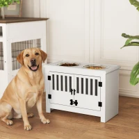 PawHut Dog Food Storage Cabinet with Bowls & Dog Feeding Station, White(m-10)