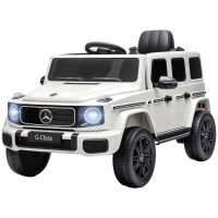 Qaba Licensed Mercedes-Benz G580 12V Kids Ride On Car with Remote, Soft Start, Headlights, Seat Belt, Music, USB, Horn, White(m-1)
