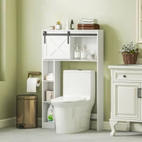 HOMCOM Over-Over The Toilet Storage Shelf with Sliding Barn Door, Bathroom Cabinet with Compartments & Adjustable Shelf, White(m-8)