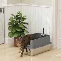 PawHut Extra Large Stainless Steel Cat Litter Box with Scoop & Pad, Anti-Urine Leakage, Easy Cleaning, Non-Sticky(m-8)