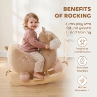 Qaba Rocking Horse for Toddlers 1-3 Years, Deer Baby Rocking Horse with Animal Sound, Seat Belt, Rocking Stopper, Brown(m-7)
