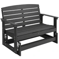 Outsunny Patio Glider Bench w/ HDPE Slatted Double Rocking Chair, Black(m-11)