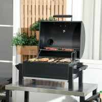 Outsunny Tabletop Charcoal Grill, Portable BBQ with Ash Catcher and Thermometer for Backyard, Camping, Picnic, Black(m-2)