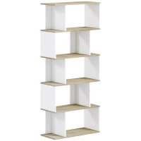 HOMCOM 5-Tier Bookshelf, Geometric S Shaped Bookcase, Tall Narrow Display Shelf for for Living Room, Study Room, White(m-9)