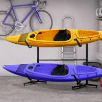 Soozier Freestanding Kayak Storage Rack with Adjustable Length, Heavy Duty Dual Kayak, SUP, Canoe, Paddleboard Rack for Indoor, Outdoor, Garage, Dock(m-8)
