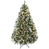 HOMCOM 6ft Pre-lit Artificial Christmas Tree White-Tipped Hinged Full Xmas Tree with 1020 Tips(m-1)