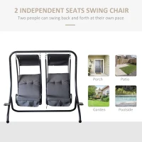 Outsunny Patio Swing Chair with 2 Separate Seats, Outdoor Swing Glider with Removable Canopy and Cup Holders, for Porch, Garden, Poolside, Backyard, Gray(m-4)
