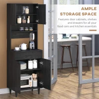 HOMCOM Modern Kitchen Buffet with Hutch Wooden Storage Cupboard with Microwave Counter 2 Cabinet and Drawer for Dining Room Living Room Black(m-4)