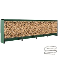 Outsunny Firewood Rack with Waterproof Cover, 500 kg Log Storage Holder with Steel Chains, 142" x 14" x 39", Dark Green(m-9)