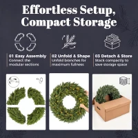 HOMCOM Christmas Decoration, 48 in Pre-Lit Norwegian Spruce Artificial Christmas Wreath with 150 LED Lights, Green(m-7)