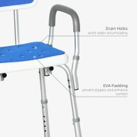 HOMCOM EVA Padded Shower Chair with Arms and Back, Bath Seat with Adjustable Height, Anti-slip Shower Bench(m-4)
