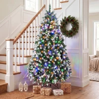 HOMCOM 7.5ft Pre-lit Artificial Christmas Tree White-Tipped Hinged Full Xmas Tree with 1378 Tips(m-9)