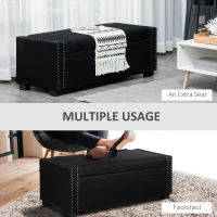 HOMCOM Nailhead Trim Upholstered Flip Top Storage Bench, Fabric Ottoman for Bedroom, or Living room, Dark Grey(m-7)