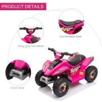 Aosom 6V Kids ATV 4-Wheeler Ride on Car, Electric Motorized Quad Battery Powered Vehicle with Forward/Reverse Switch for 18-36 Months Old Toddlers, Pink(m-6)