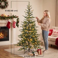 HOMCOM 6ft Prelit Sparse Christmas Tree with Downswept Hinges Warm White LED Lights, Green(m-3)